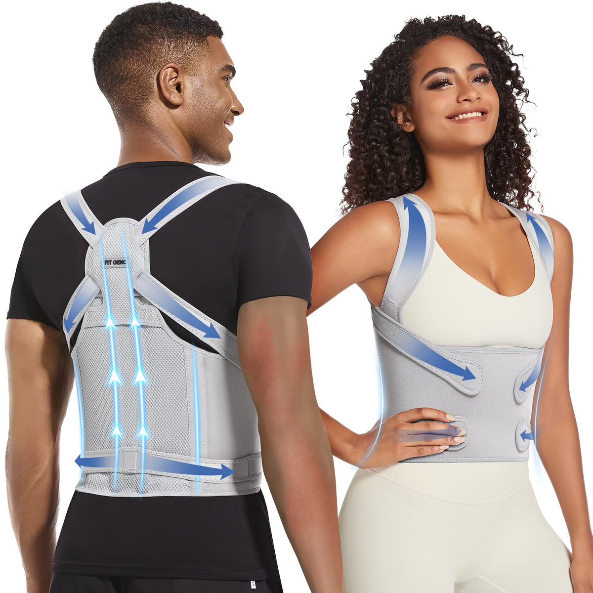 Fit Geno Posture Corrector for Men & Women: Back Brace & Shoulder Straightener - Adjustable Full Back Support for Scoliosis Hunchback Hump Thoracic Spine Pain Relief (Small)