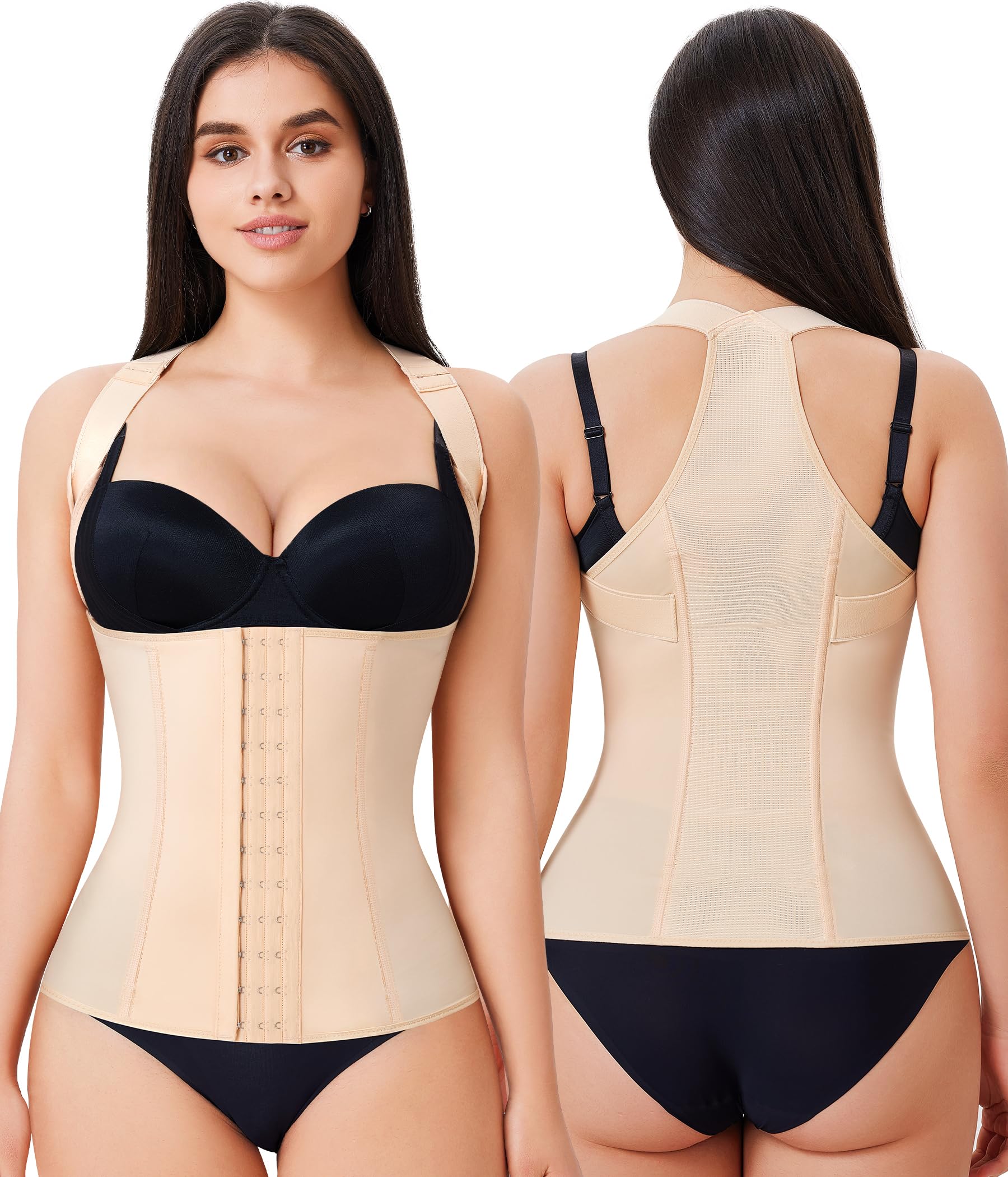 URSEXYLY Back Brace Posture Corrector for Women Adjustable Full Back Support Shoulder Straightener Upper and Lower Back Pain Relief(BeigeL)