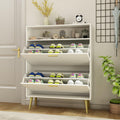 NOVAMAISON Shoe Cabinet for Entryway White Shoe Storage Cabinet with 2 Flip Doors and Shelf Narrow Hidden Shoe Cabinet for Entryway Slim Freestanding Shoe Rack Cabinet White