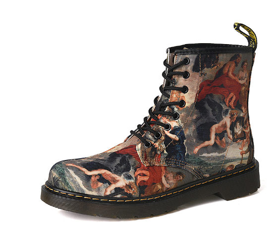 Genuine Leather Printed Sponge Cake Platform Martin Boots