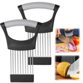 Onion Slice Holder 2024 New Stainless Steel Onion Holder for Slicing Chopper Slicing Assistant Tool Cutter for Slicing of Meat Onion Potato Tomato Kitchen Gadgets (Grey 2 Pack)